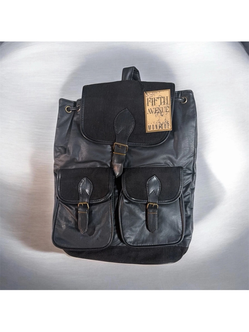 Fifth Avenue Black Monique Backpack with Corduroy Flap - vintage